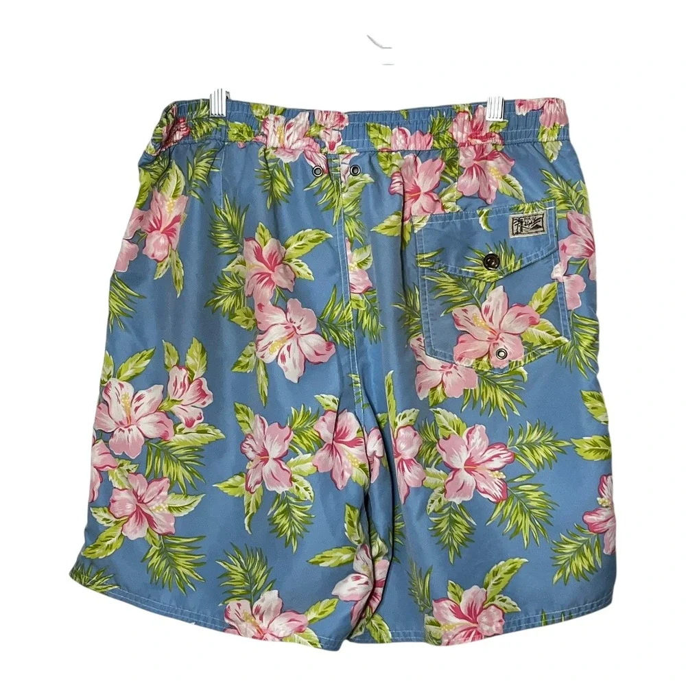 Polo Ralph Lauren‎ Mens Blue Hibiscus Floral Tropical Swim Trunks Board Shorts